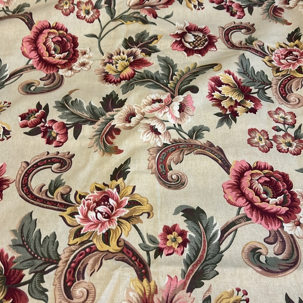 Gorgeous Rose floral heavyweight fabric upholstery camel pink green gold cottage - Picture 1 of 9